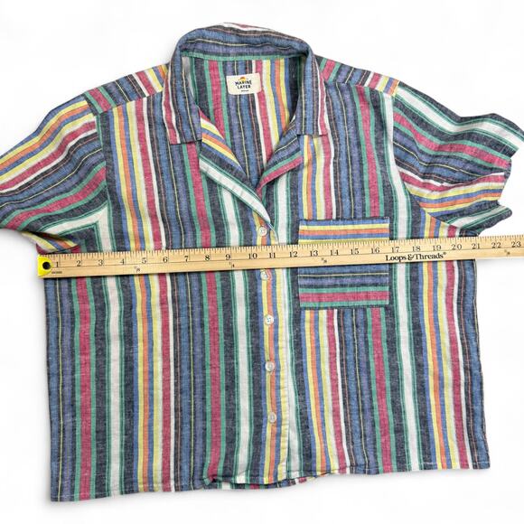 Marine Layer Camp Shirt M - Rainbow Stripe Button Down Normcore Retro Skater Fit - Picture 8 of 11